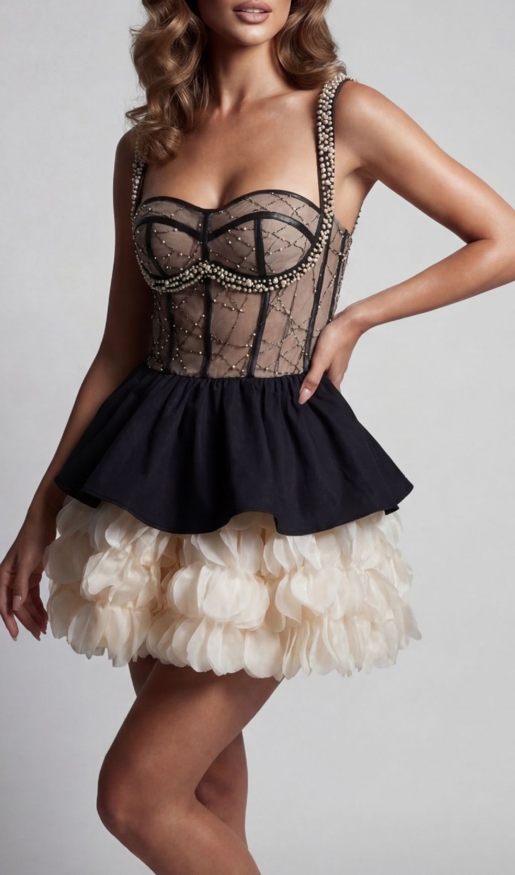 Keagan Glamorous Pearl & Petal Embellished Mini Dress