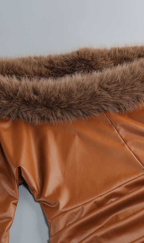 João Daring Faux Leather & Faux Fur Asymmetrical Mini Dress