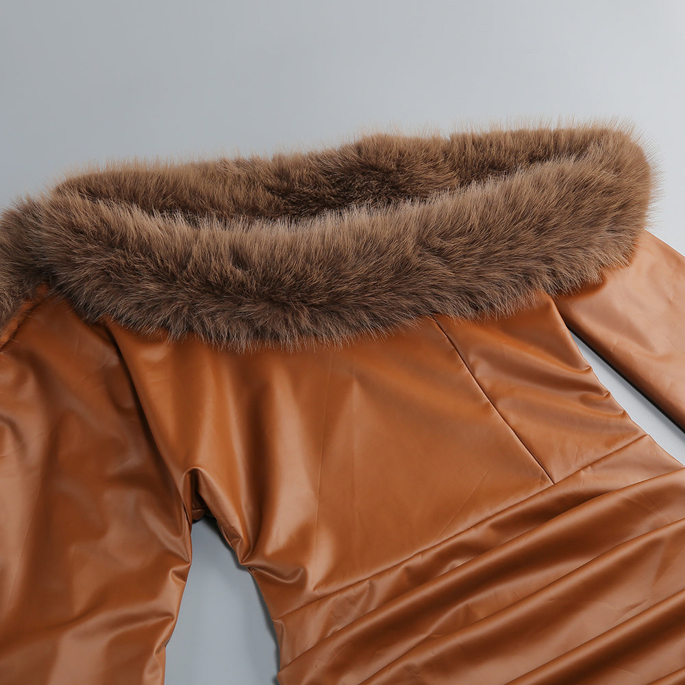 João Daring Faux Leather & Faux Fur Asymmetrical Mini Dress