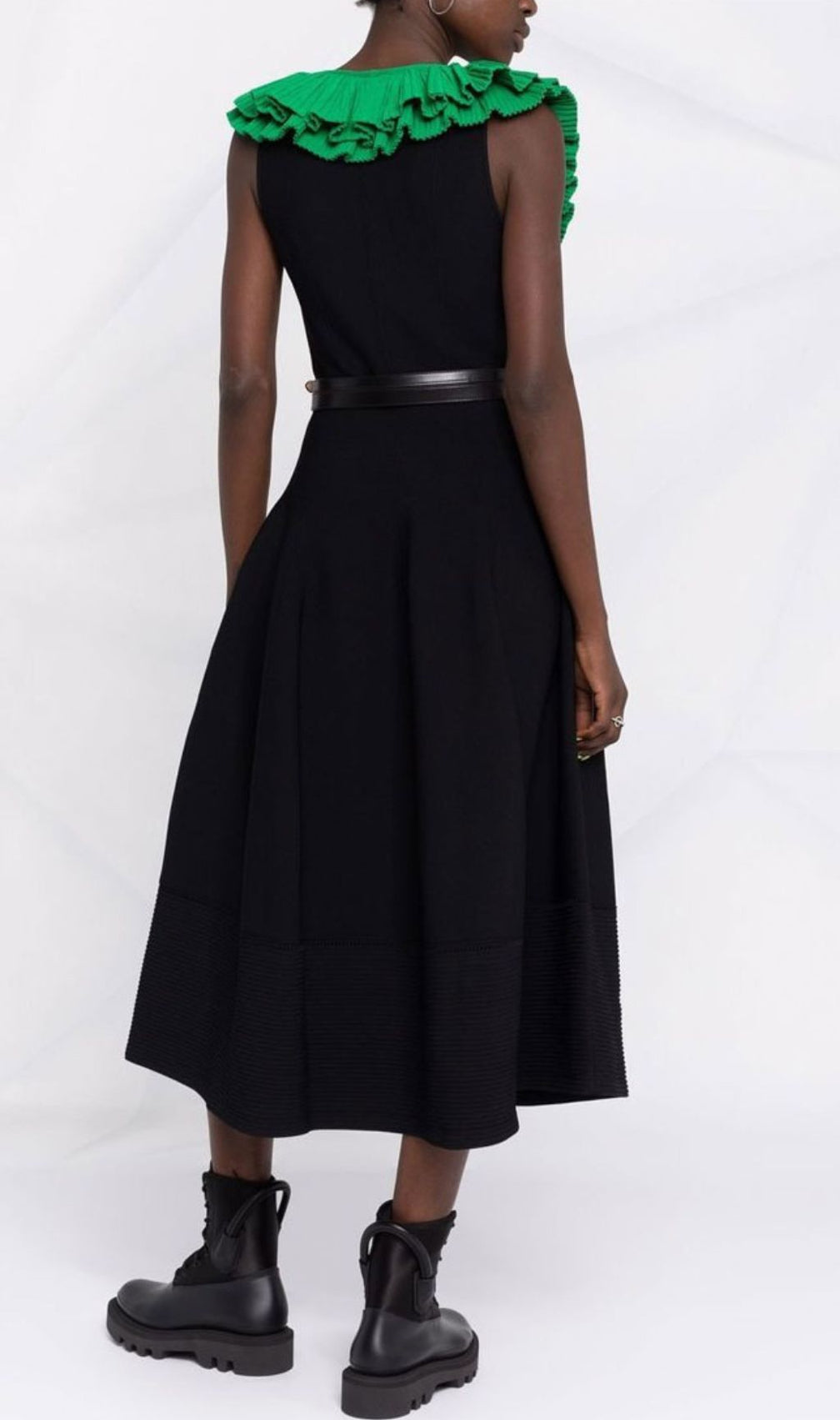 Emmalyn Flounced Plunge-Neck Midi Dress