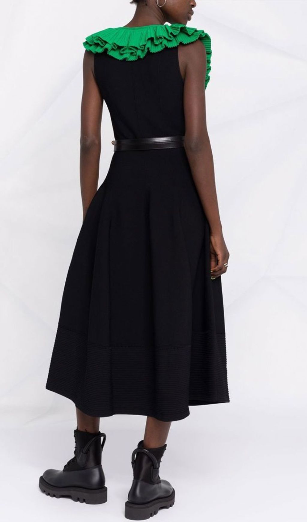 Emmalyn Flounced Plunge-Neck Midi Dress