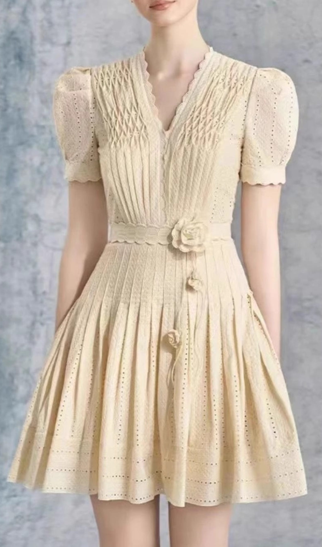 Cemile Flower Pleated Mini Dress