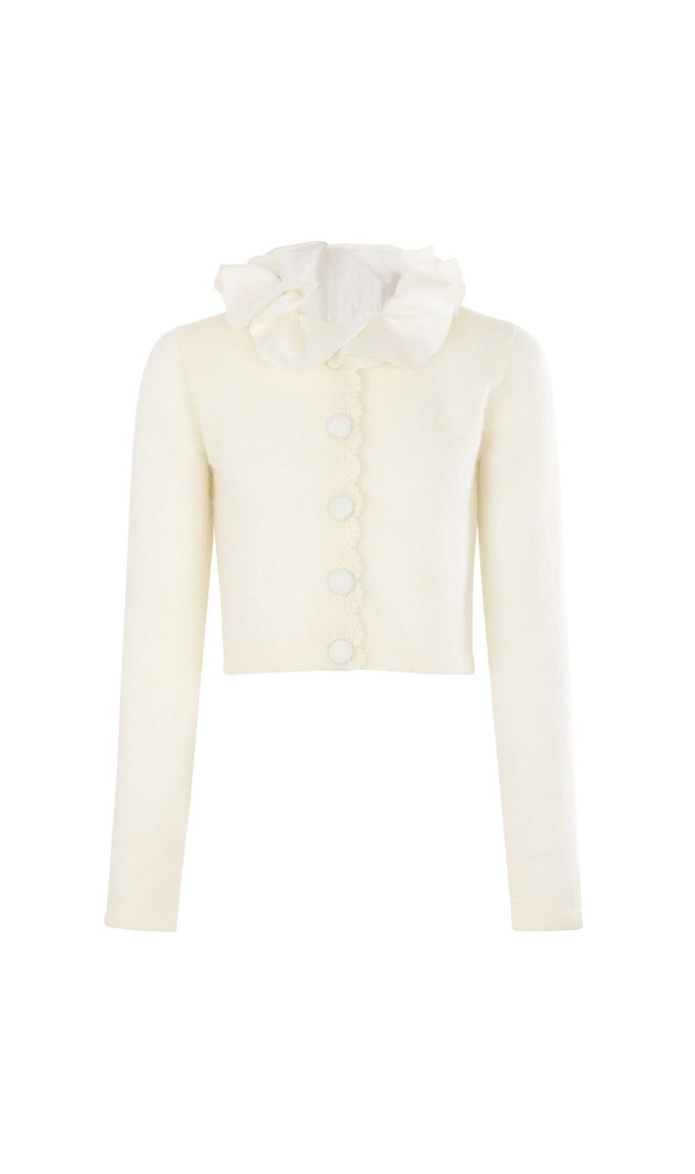 Jacques Ruffle Collar Cropped Knit Cardigan - Elegant Women's Sweater