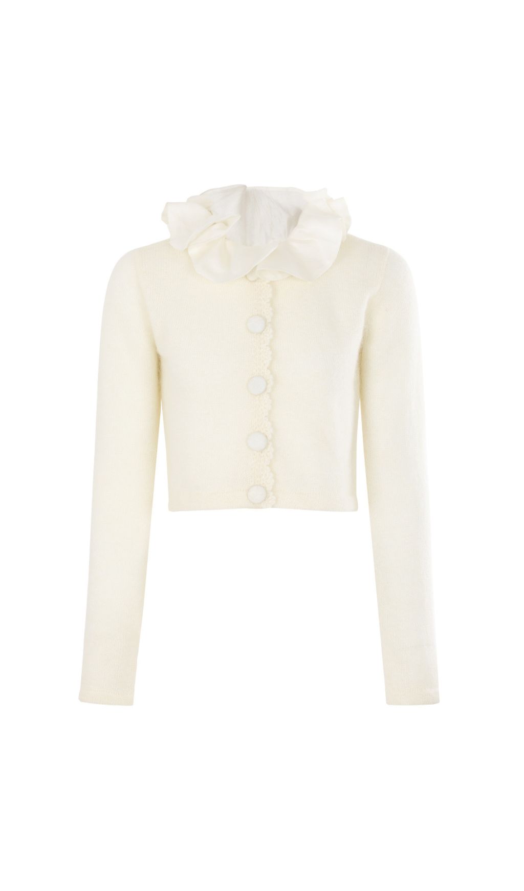 Jacques Ruffle Collar Cropped Knit Cardigan - Elegant Women's Sweater