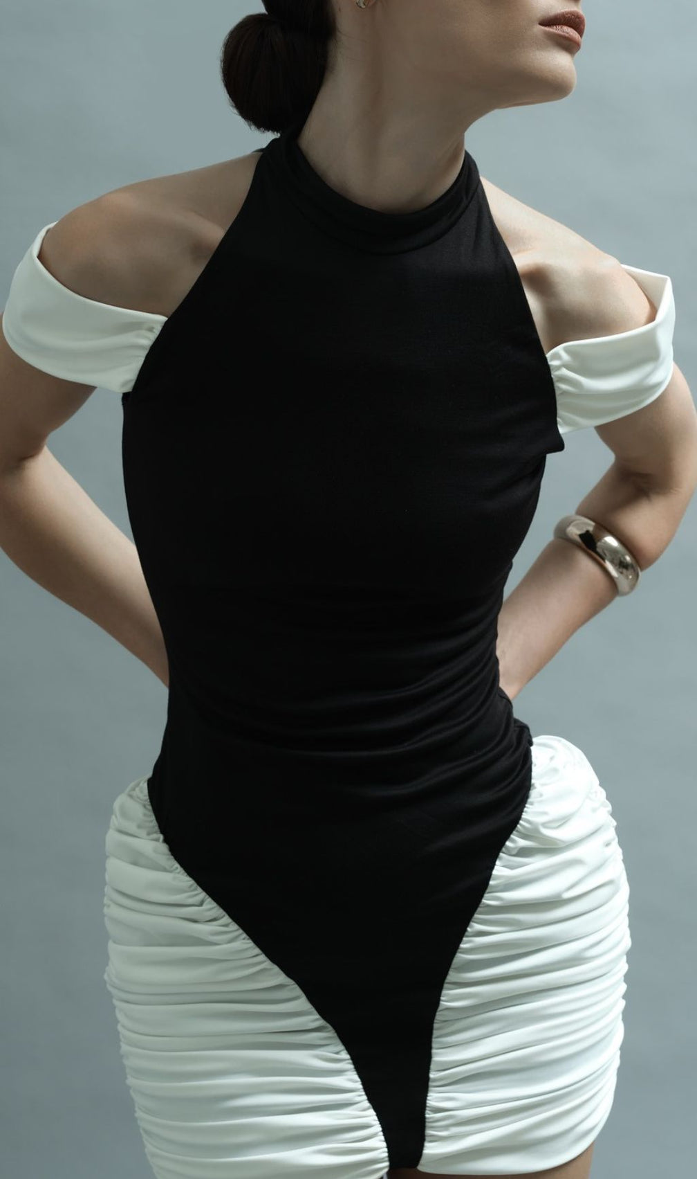 Hesperia Halter Ruched Mini Dress - Two-Tone Bodycon Glamour