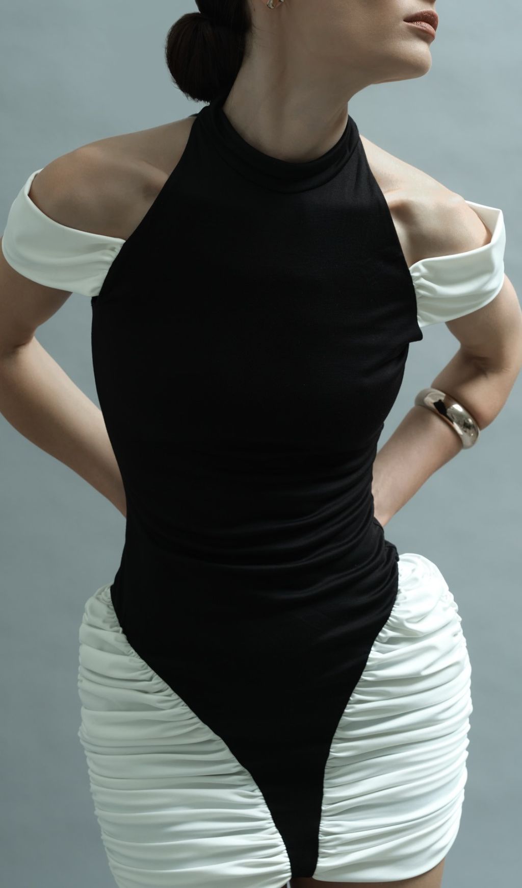 Hesperia Halter Ruched Mini Dress - Two-Tone Bodycon Glamour