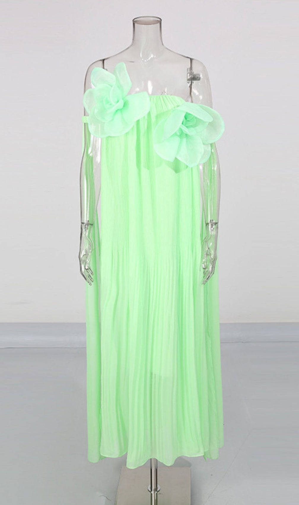 Keyah Enchanting Green Floral Appliqué Maxi Dress - Strapless Elegant Gown for Women