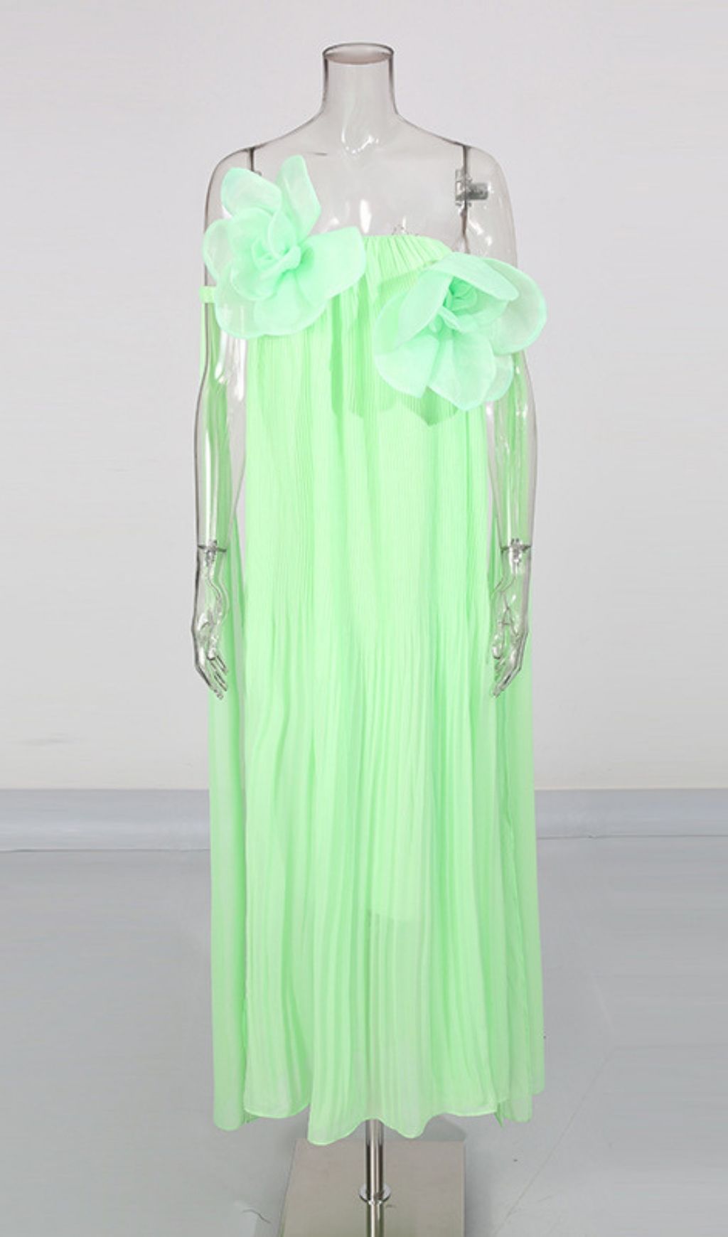 Keyah Enchanting Green Floral Appliqué Maxi Dress - Strapless Elegant Gown for Women