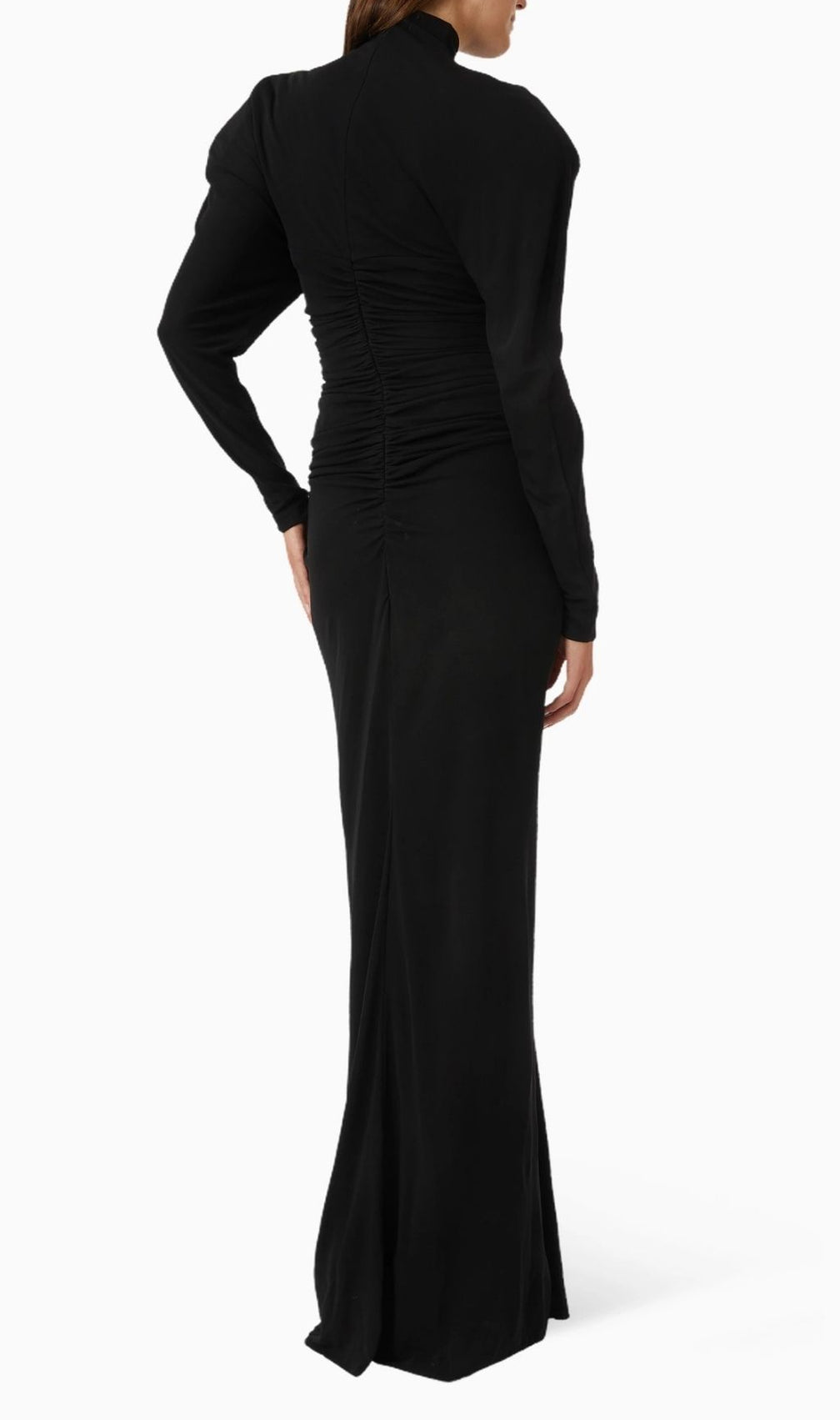 Katalina Black Diamante Sparkle Ruched Maxi Dress | Elegant Long Sleeve Gown