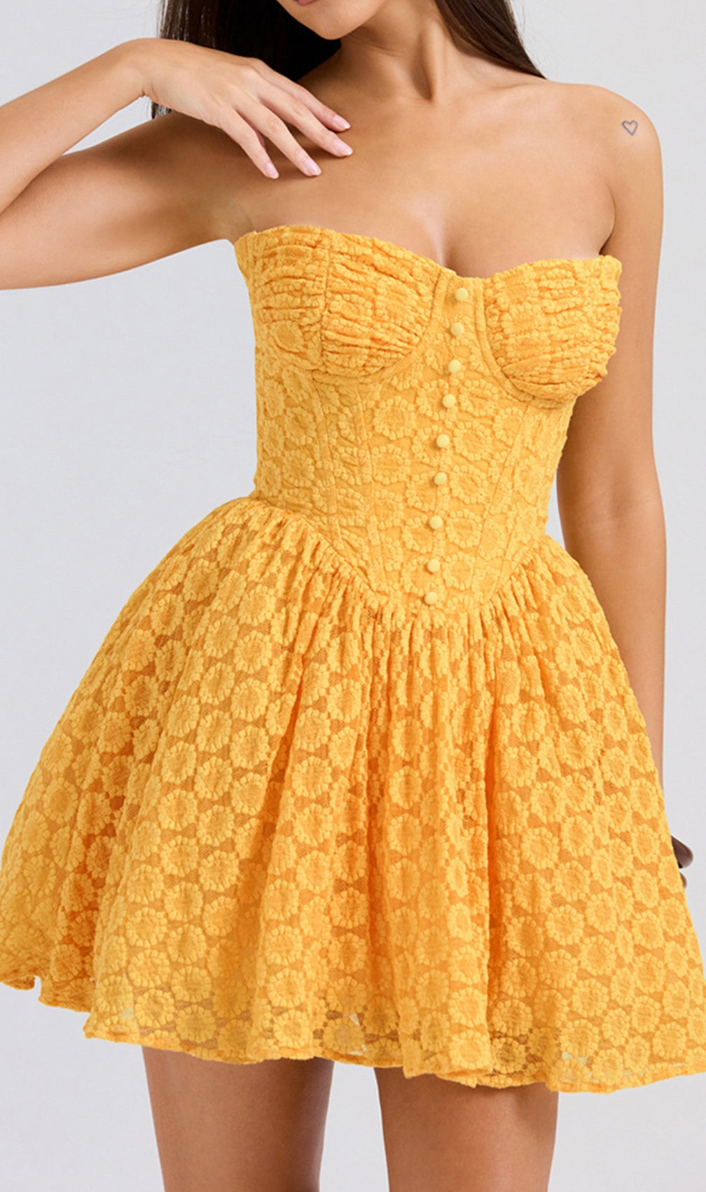 Diantha Yellow Lace Corset Mini Dress