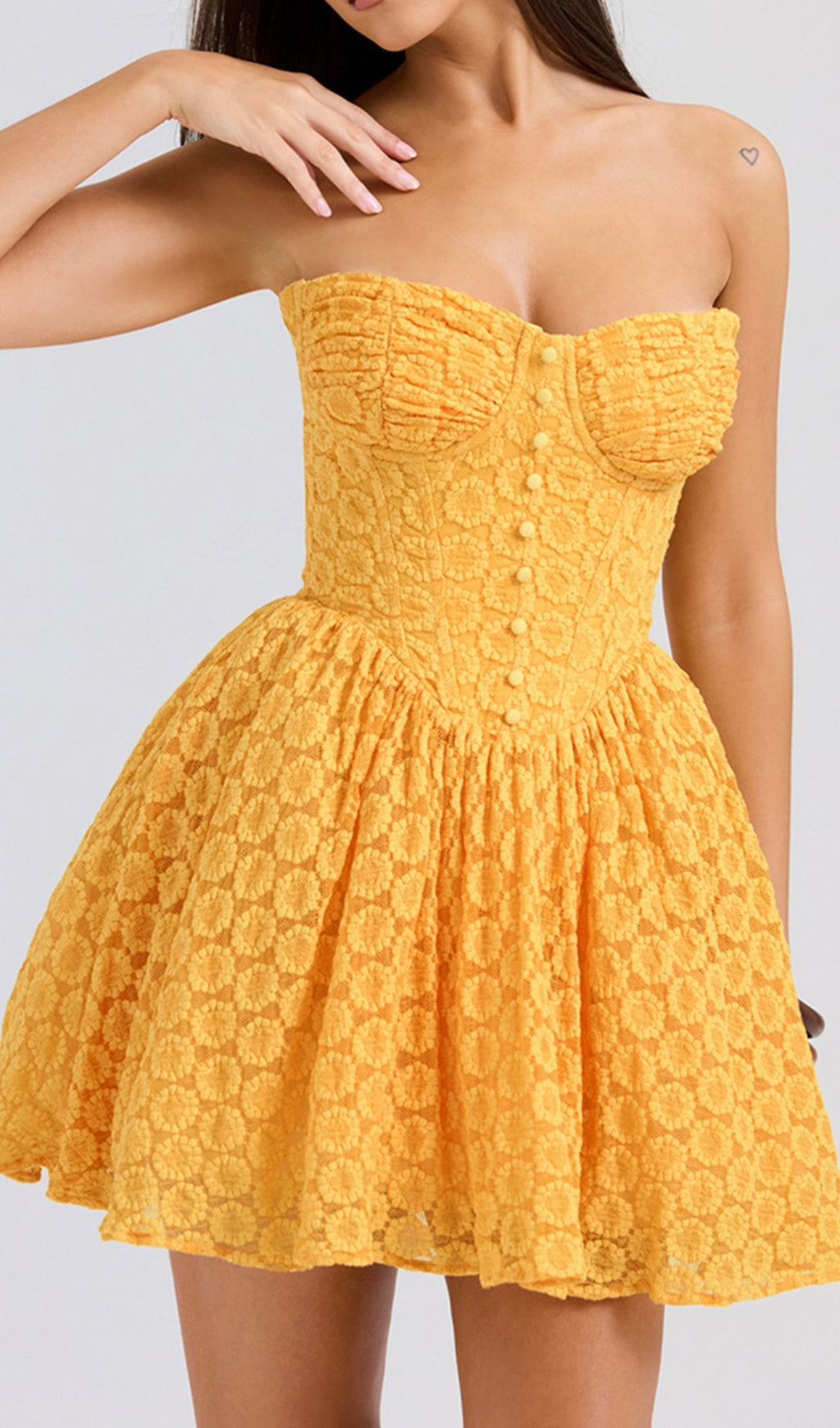 Diantha Yellow Lace Corset Mini Dress