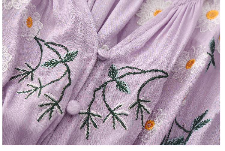 Kamalani Lavender Dreams Embroidered Maxi Dress | Bohemian Floral Tiered Gown