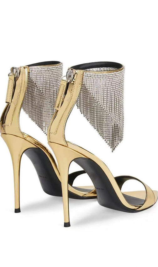 Crystal Tassel Heels In Gold