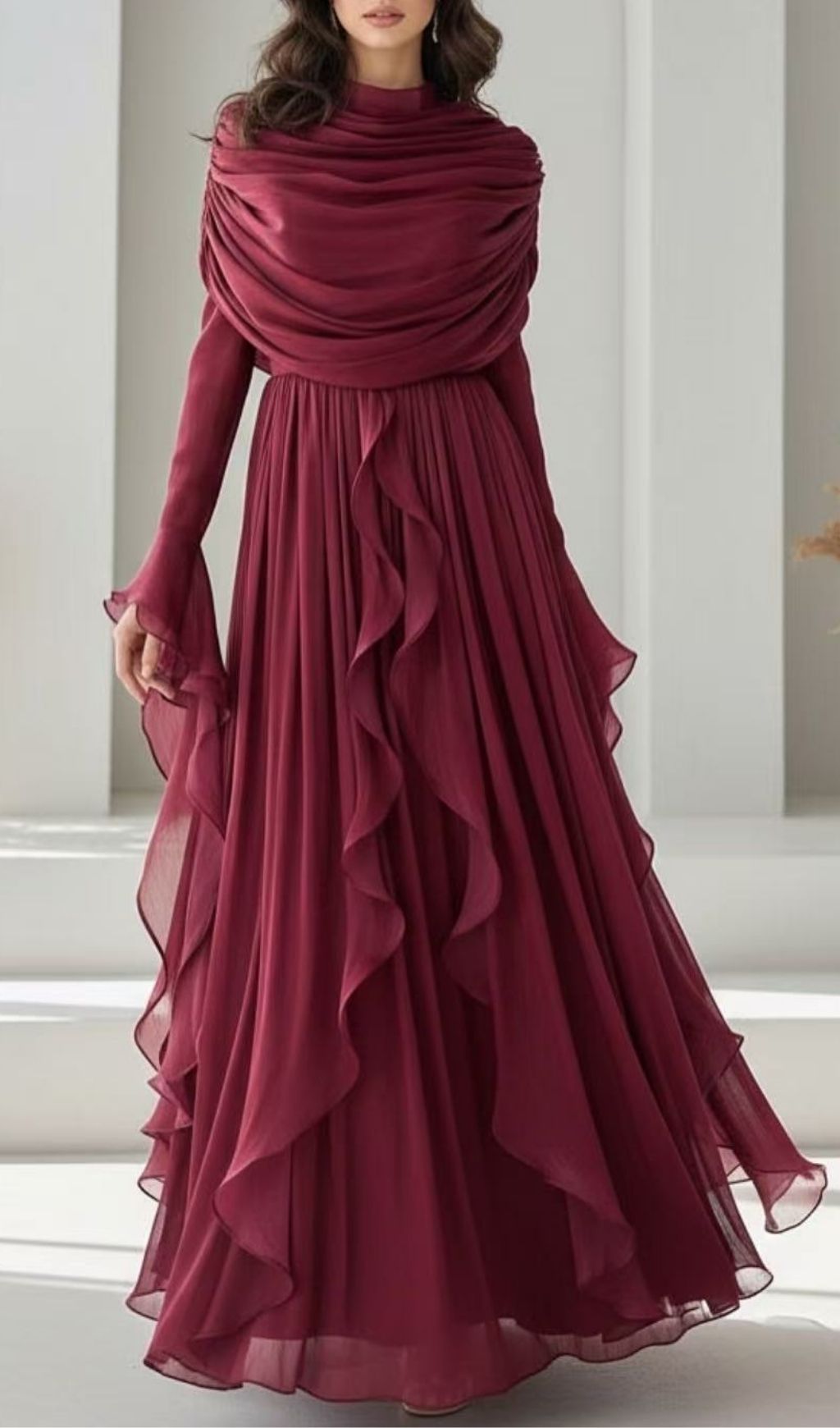 Karinna Rose Ruffle Maxi Dress - Elegant Long Sleeve Formal Gown