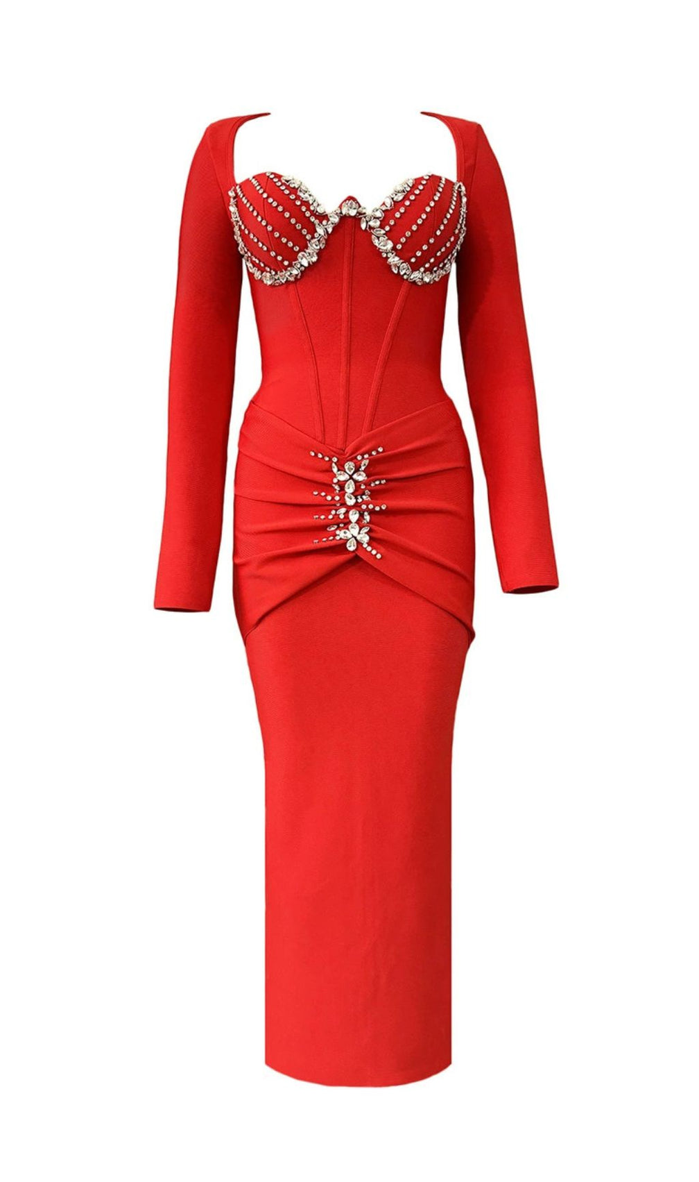 Felicja Diamante Long Sleeve Bandage Maxi Dress