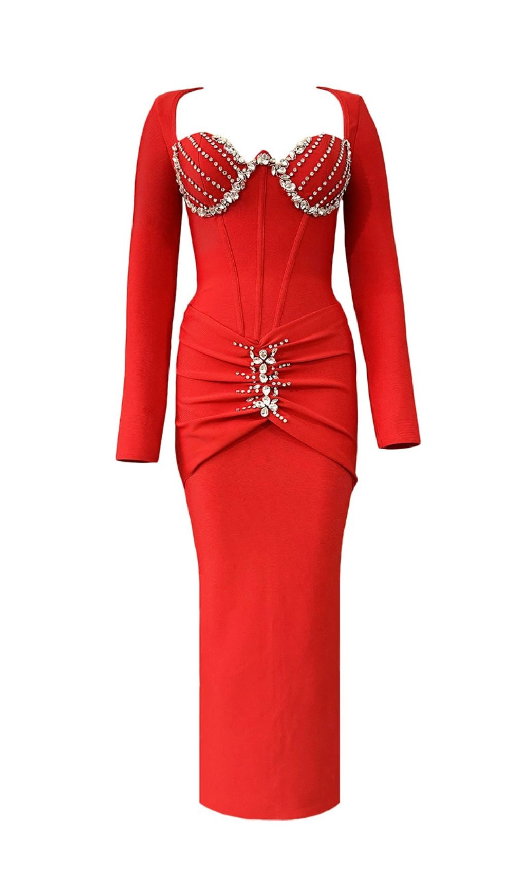 Felicja Diamante Long Sleeve Bandage Maxi Dress