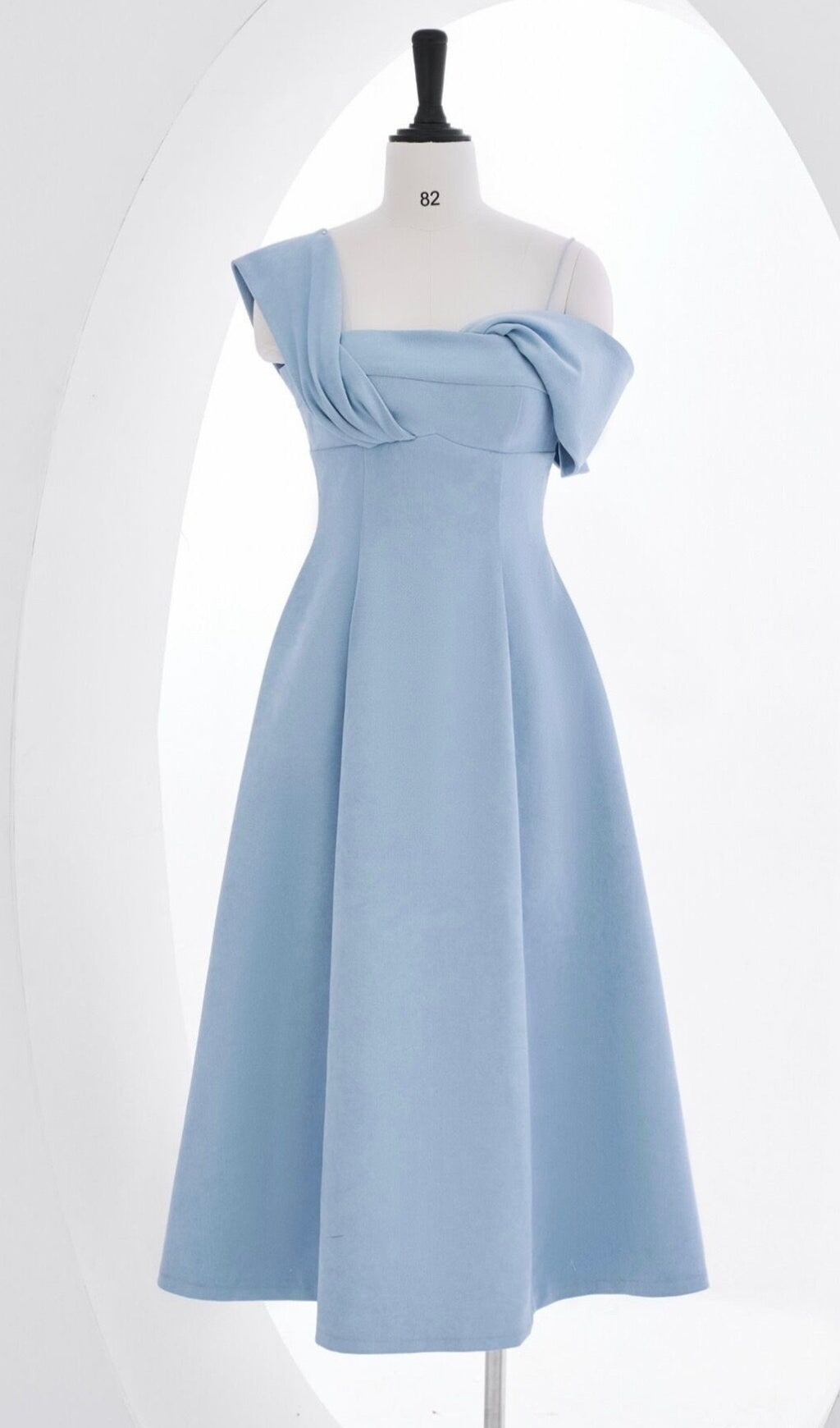 Haze Blue Oblique Shoulder Midi Dress