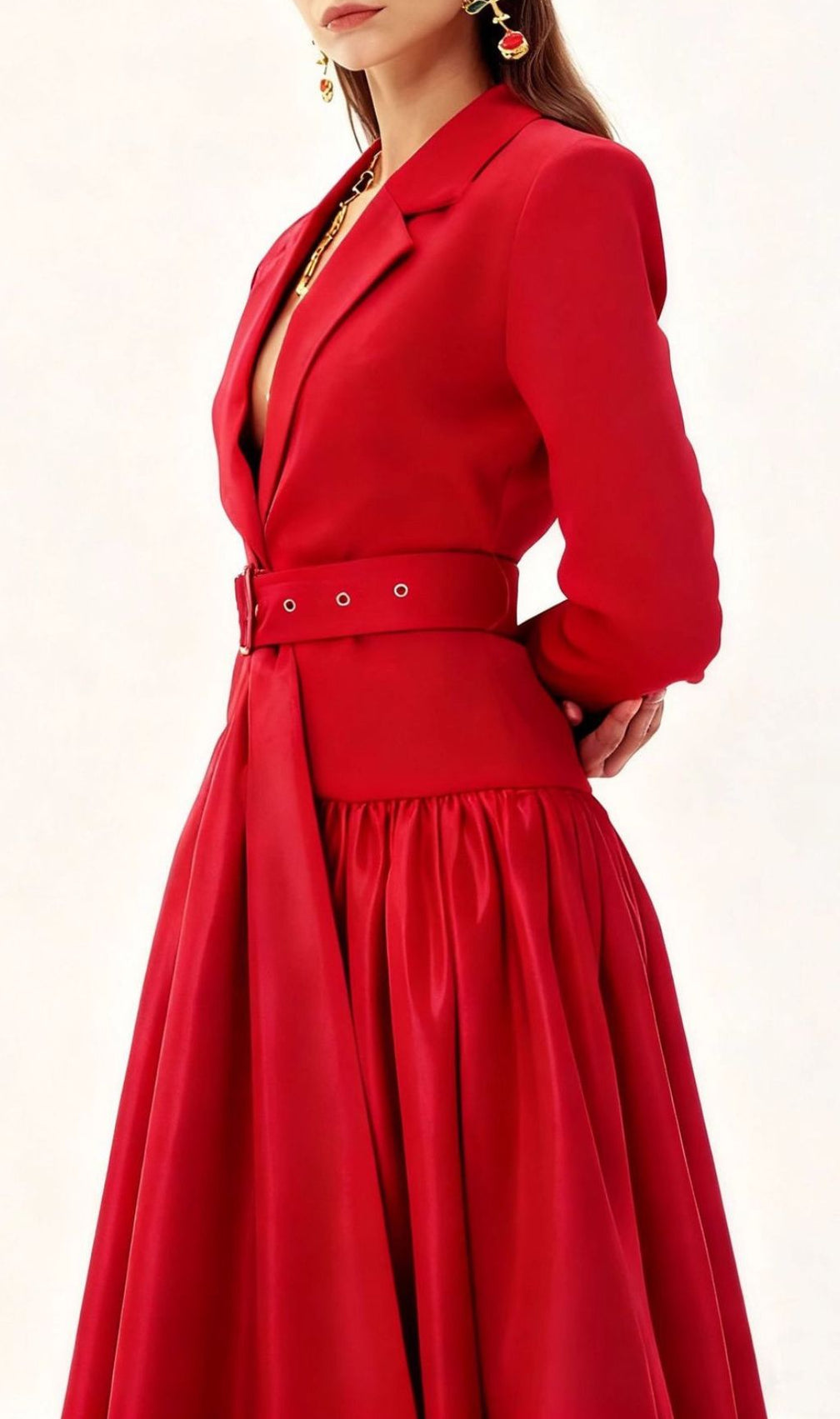 Imogen Red Long Sleeve Belted Blazer Dress - Power & Elegance