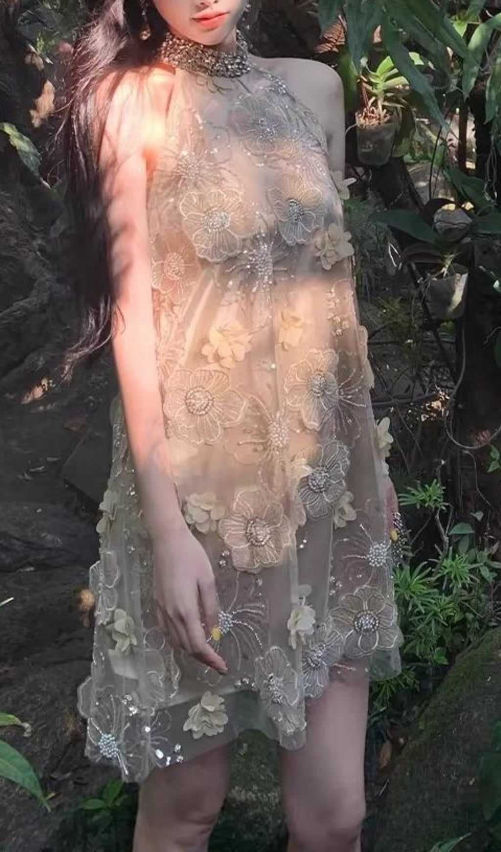 Arsinoe Flower Embellished Mini Dress