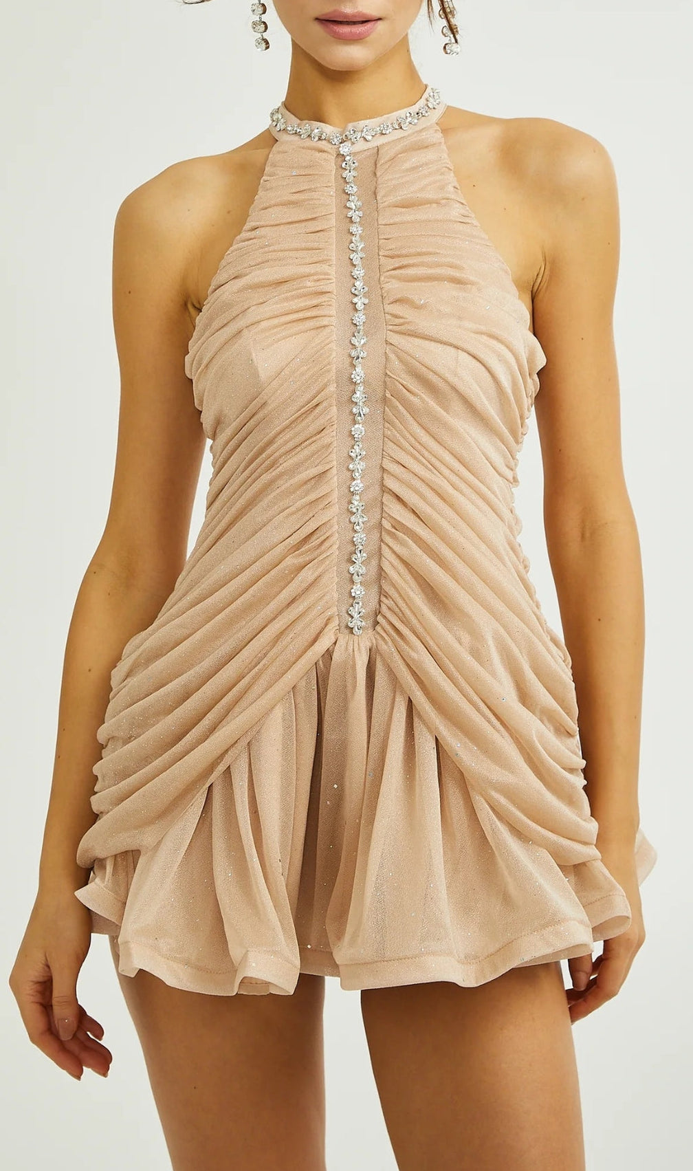 Amenae Embellished Ruched Mini Dress