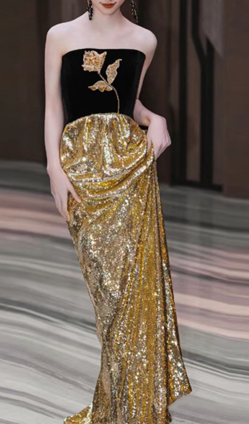 Aiyanna Sequin Flower Maxi Dress