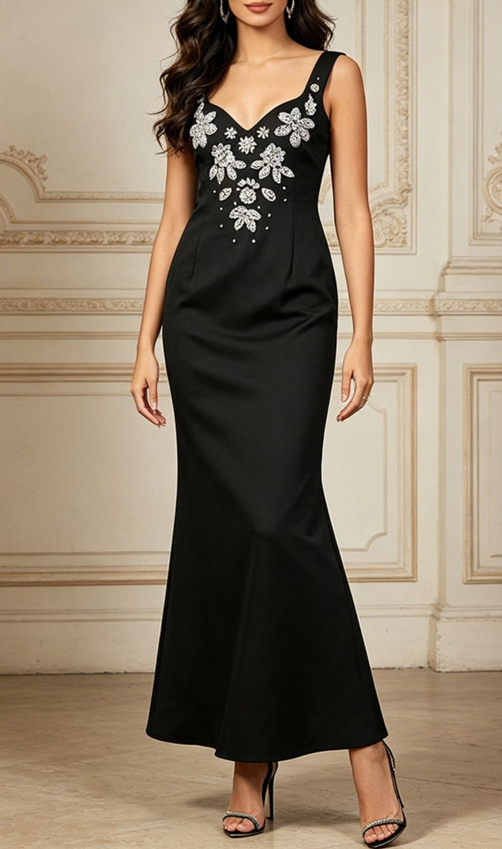 Ladonna Black Strappy Diamante Maxi Dress