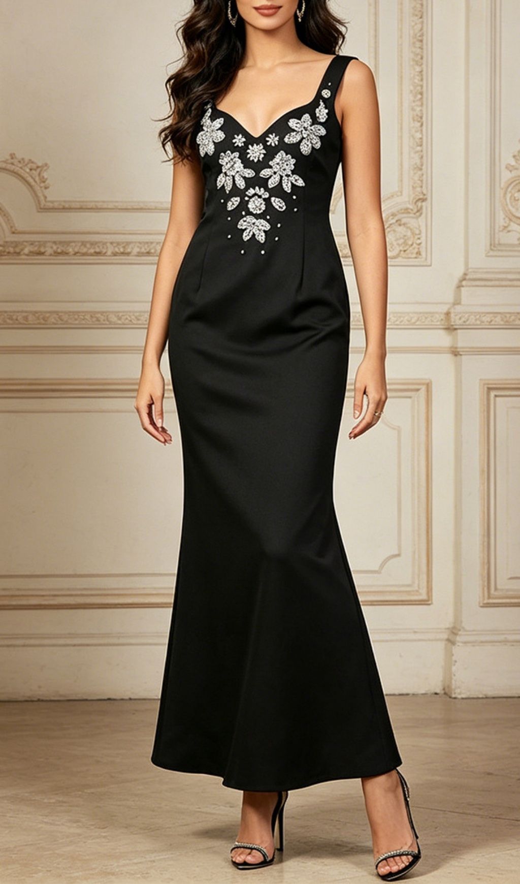 Ladonna Black Strappy Diamante Maxi Dress