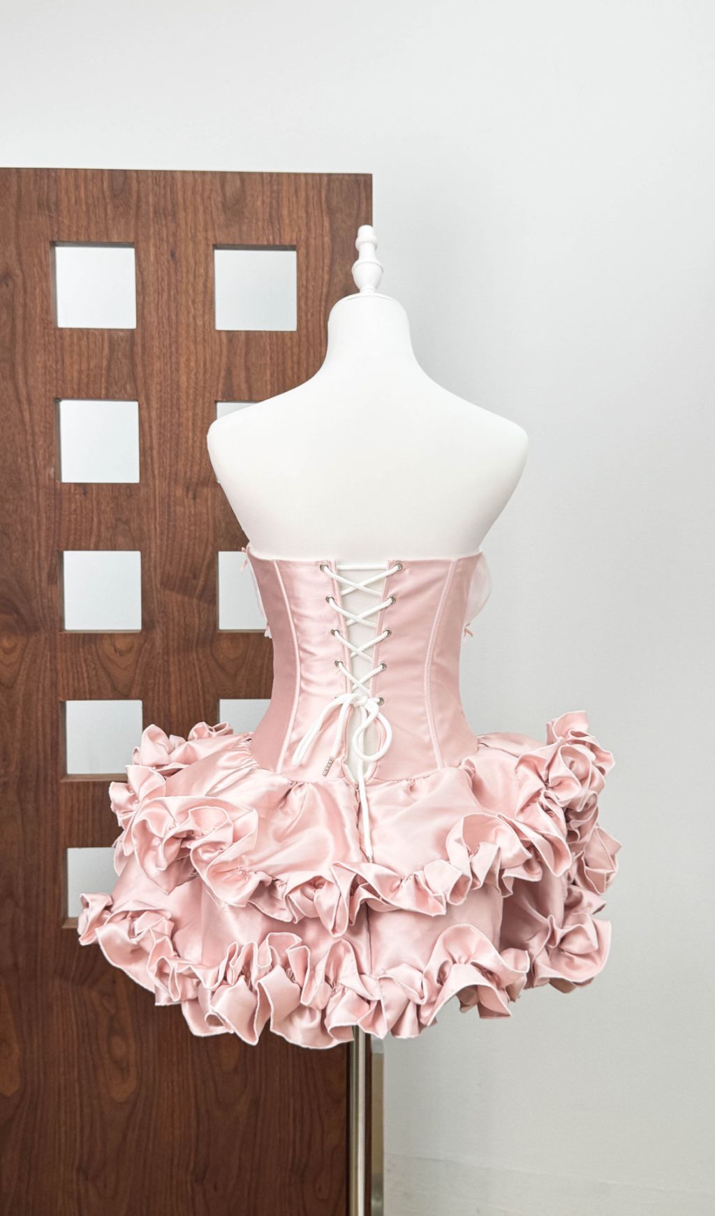 Irca Glam Pink Satin Ruffled Strapless Corset Mini Dress