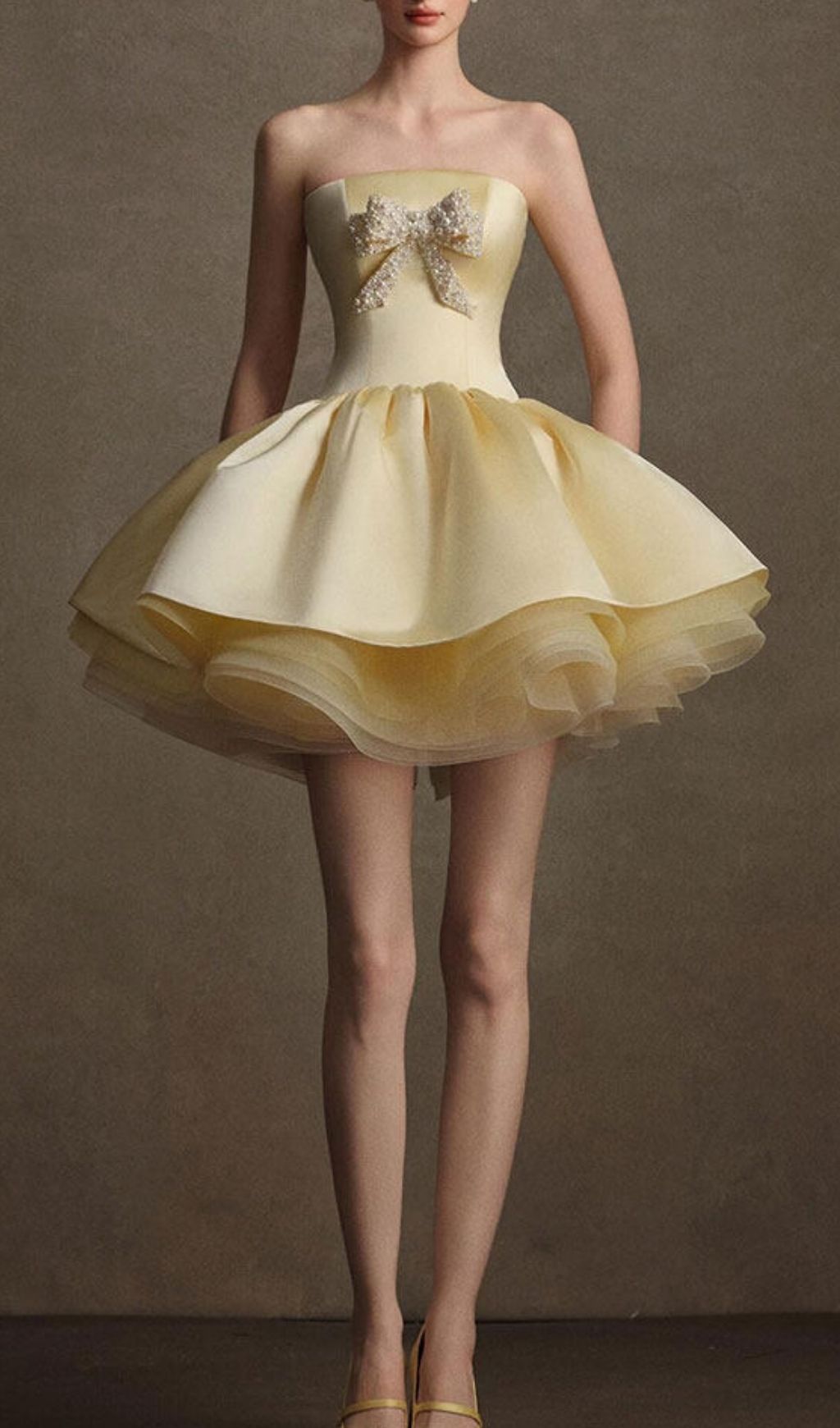 Kristel Yellow Strapless Bow Mini Dress