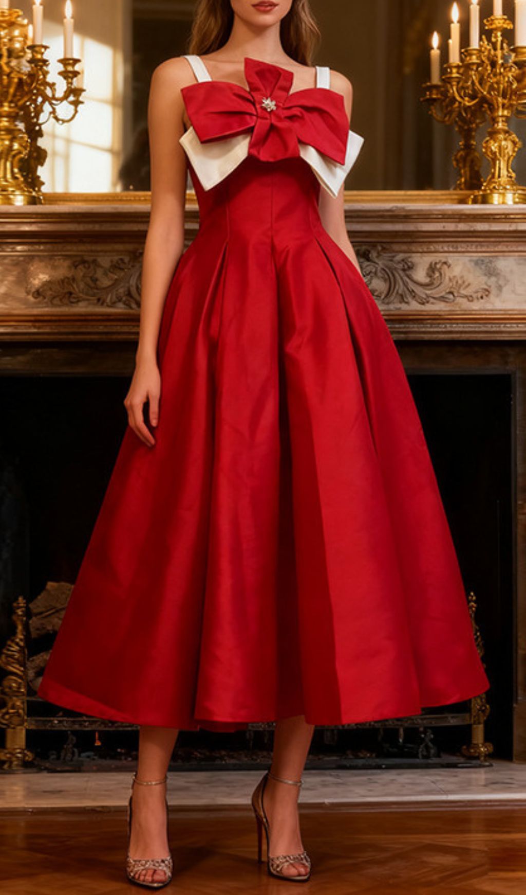 Isleen Elegant Strappy Bow Midi Dress - Chic Black Formal Wear