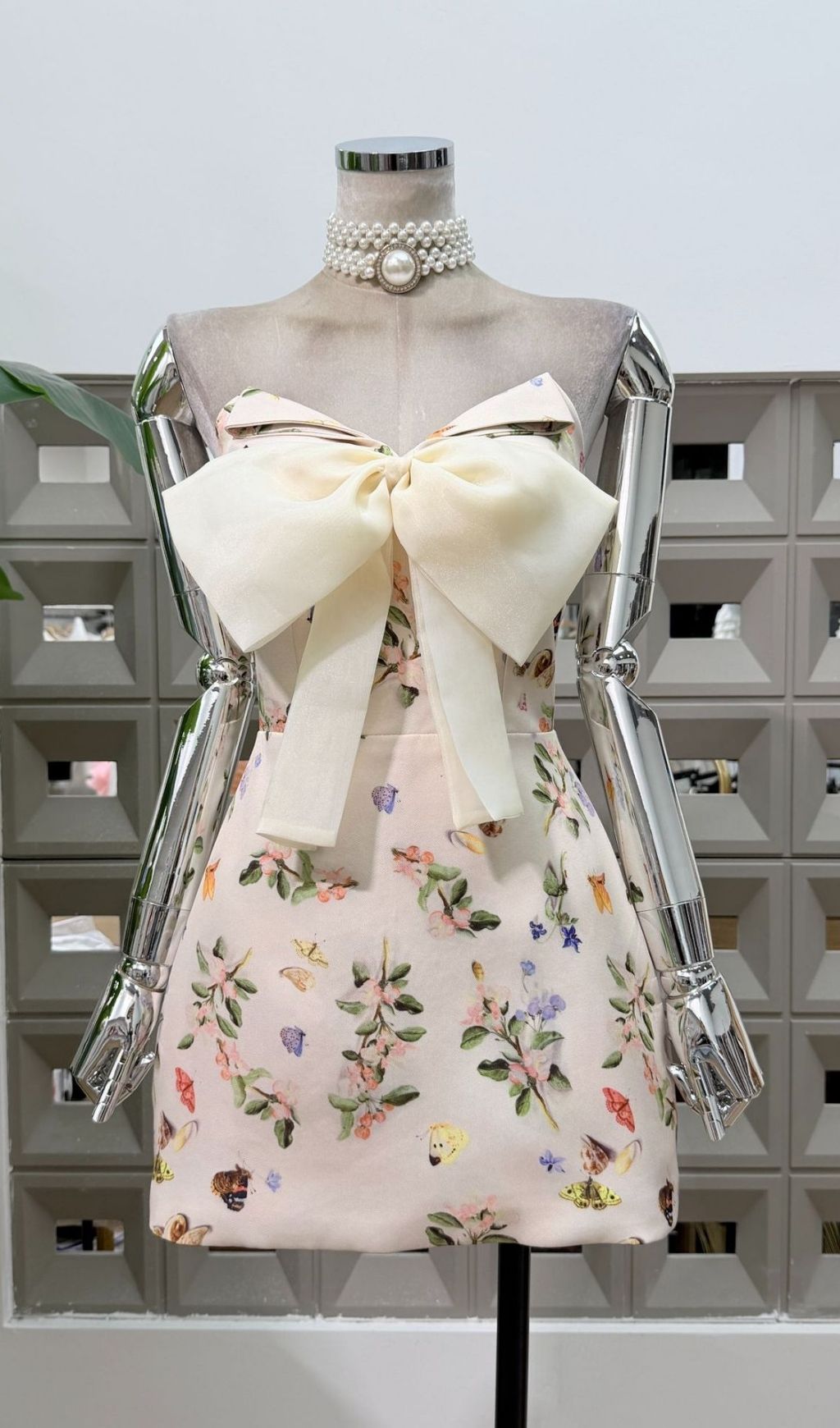 Krishna Strapless Bow Floral Mini Dress