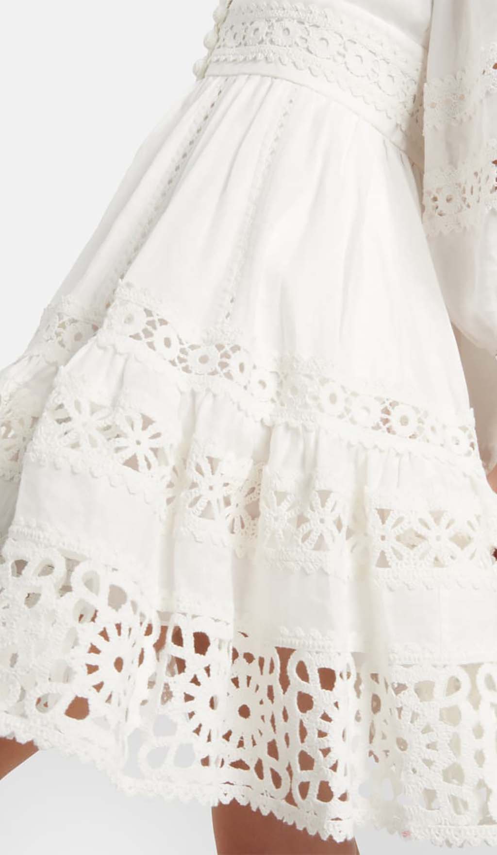 Plunging Neck Lace Mini Dress In White