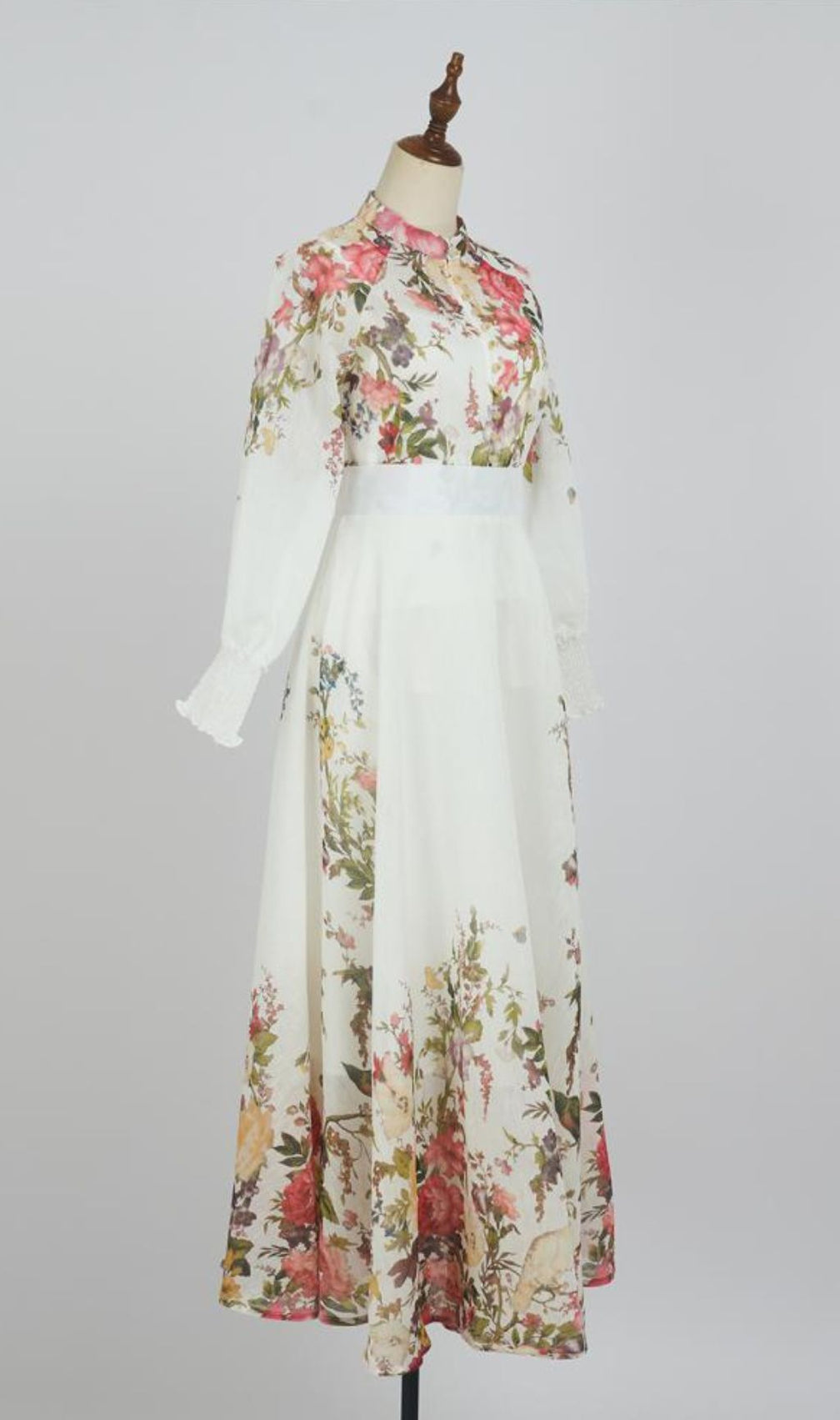 Gina White Floral  Long Sleeve Blouse & Skirt Set