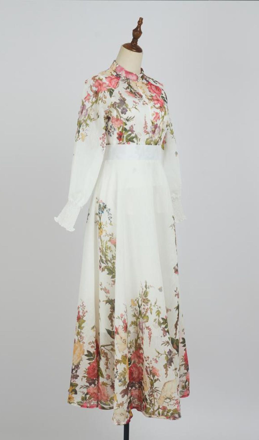 Gina White Floral  Long Sleeve Blouse & Skirt Set
