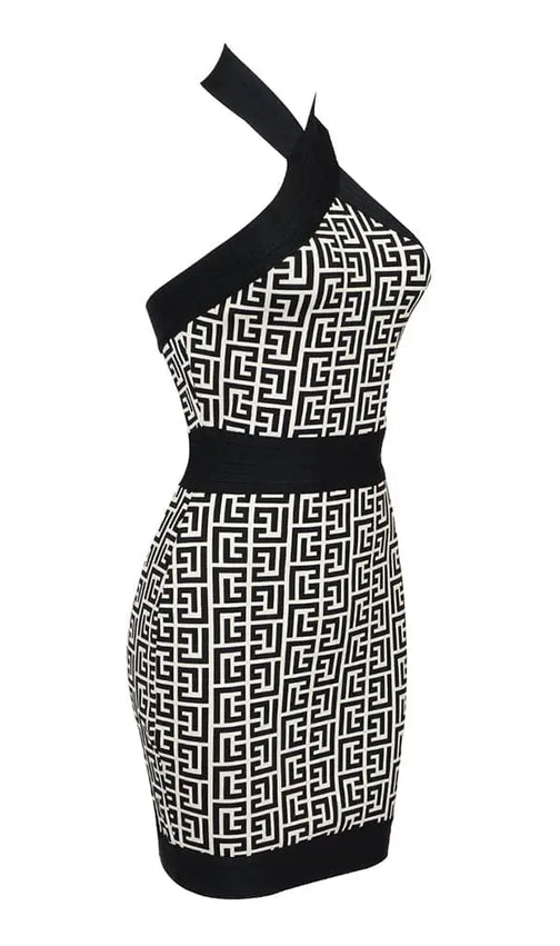 Halter Monogram Mini Dress In Mixed Colours