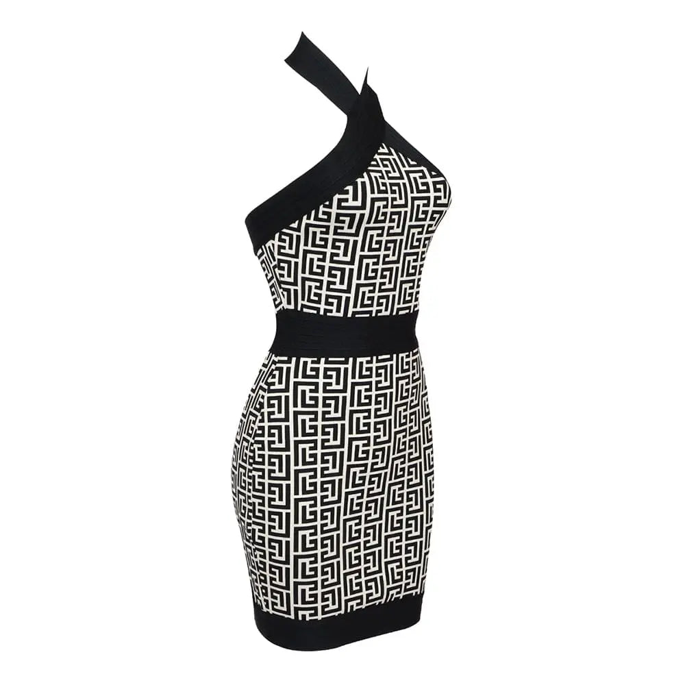Halter Monogram Mini Dress In Mixed Colours