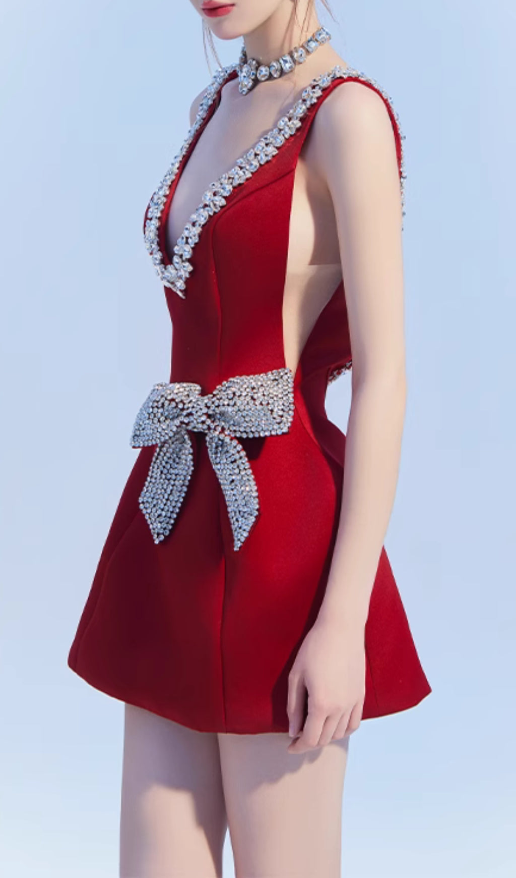 Eilis Red Bow Diamond Mini Dress