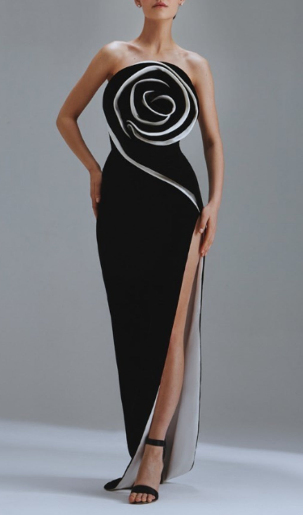 Barra Black Flower Maxi Bandage Dress