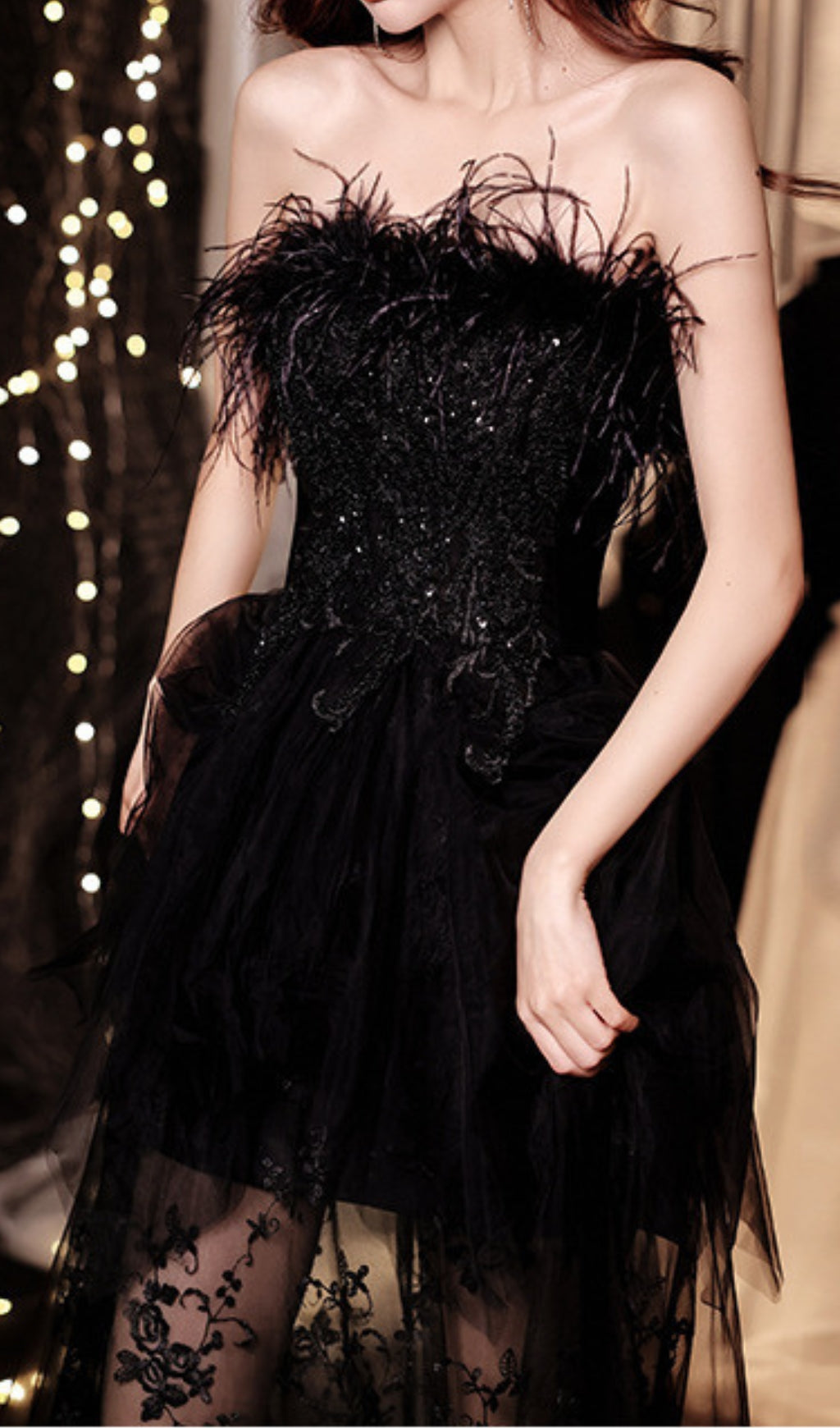 Chiyemi Black Feather Sequin Mesh Maxi Dress