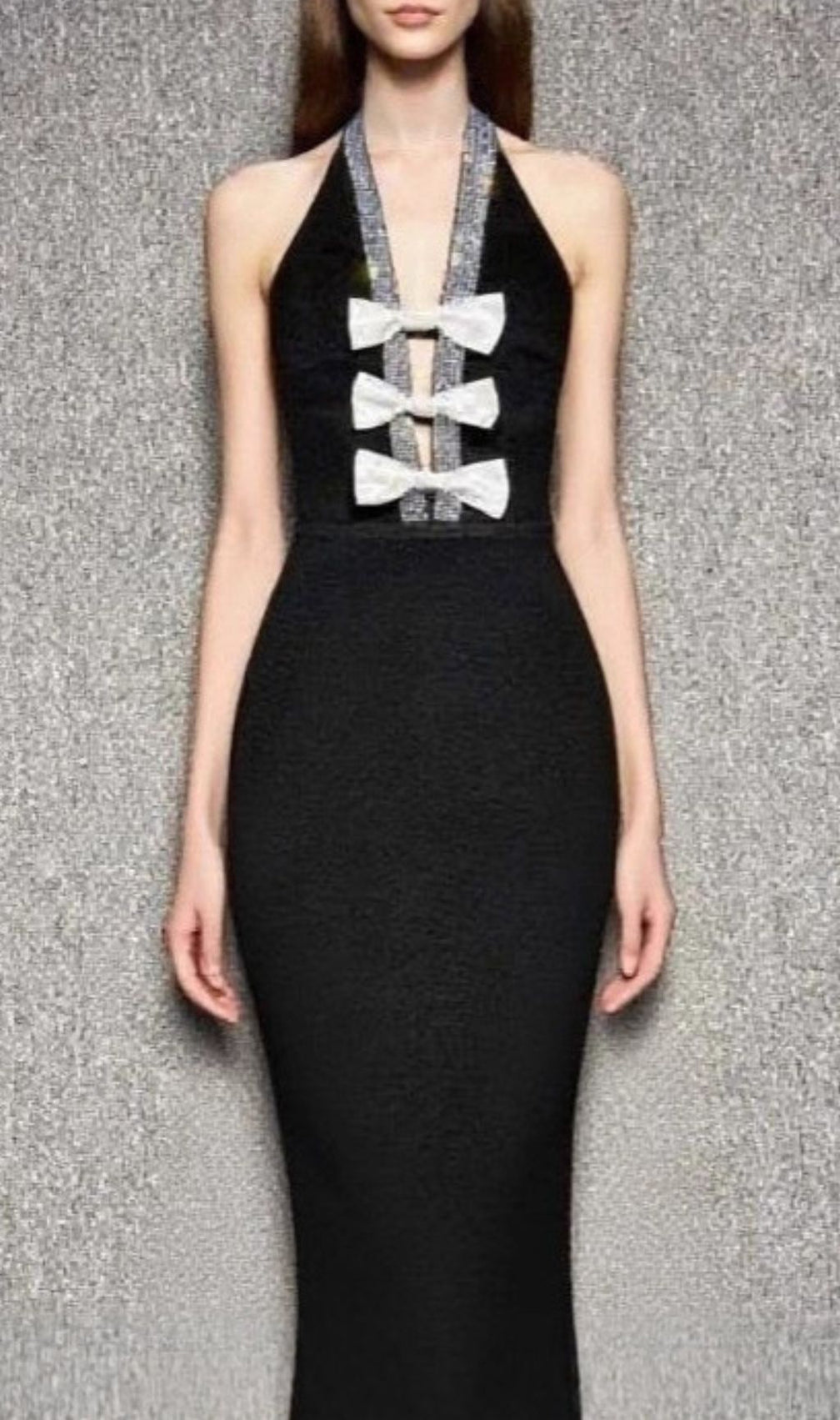 Hoffman Black Halter Bandage Maxi Dress with Sparkle Bow Detail