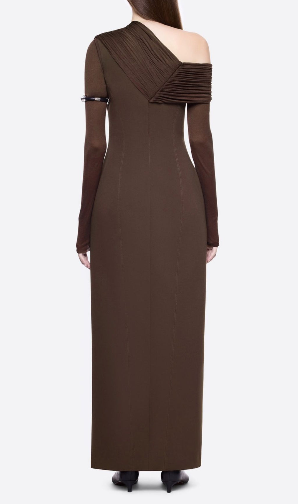 Katelynn Coffee Brown Ruched Off-Shoulder Maxi Dress | Elegant Evening Gown