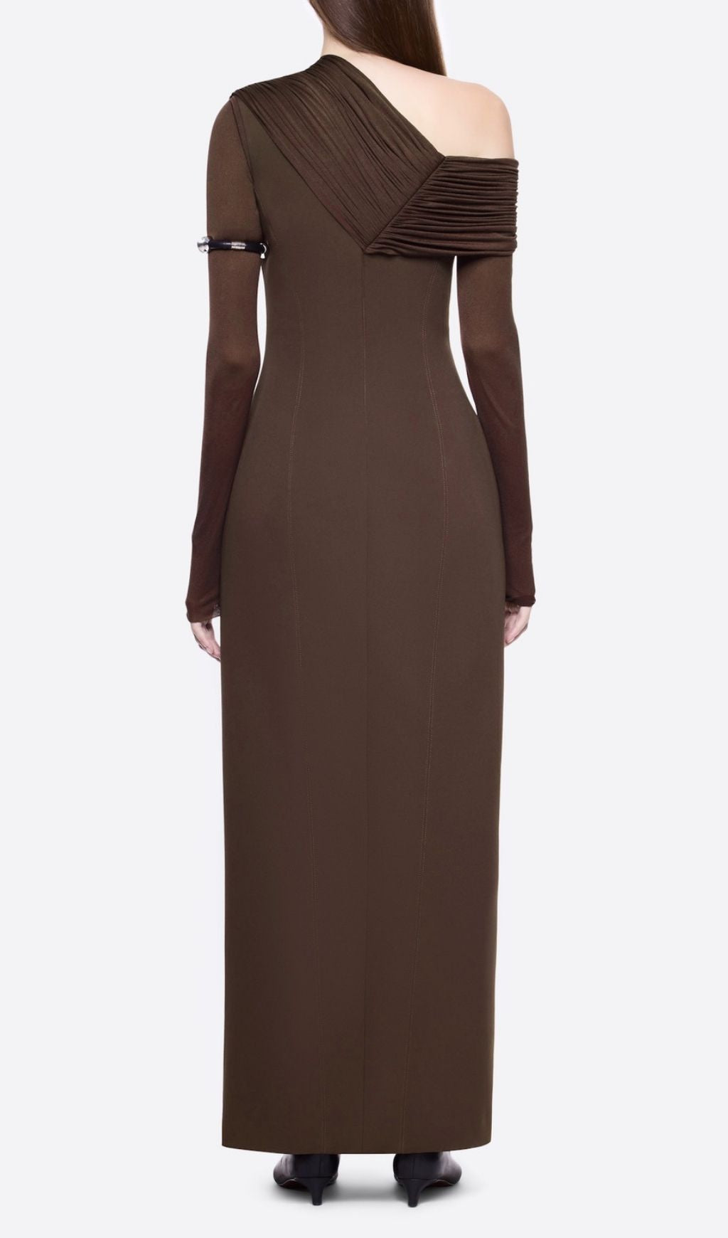 Katelynn Coffee Brown Ruched Off-Shoulder Maxi Dress | Elegant Evening Gown