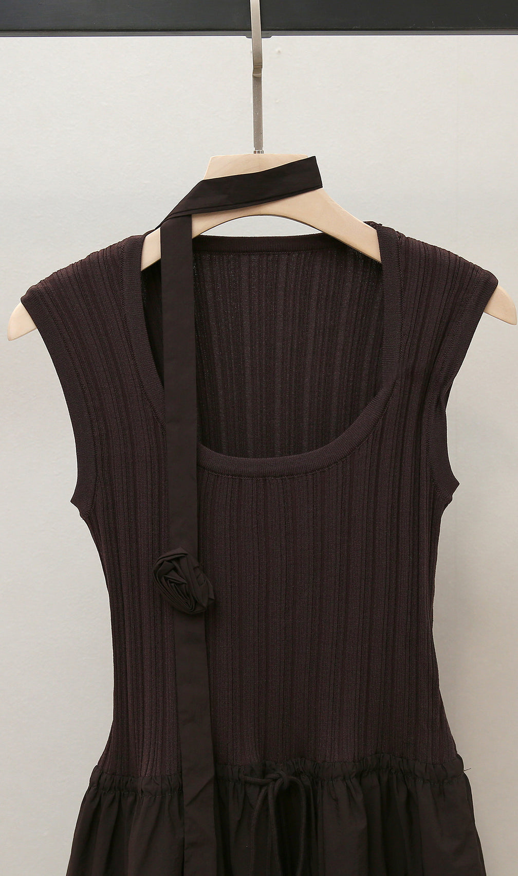 Chic Huong Brown Asymmetrical Tiered Knit Midi Dress