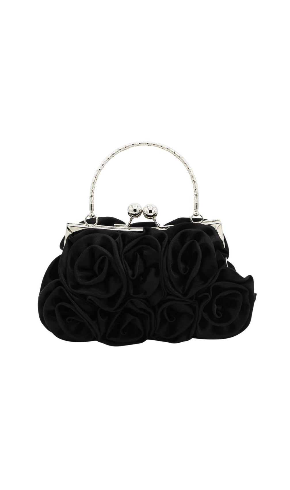 Adahy Black Rose Petal Satin Clutch Handbag | Elegant Evening Purse for Women