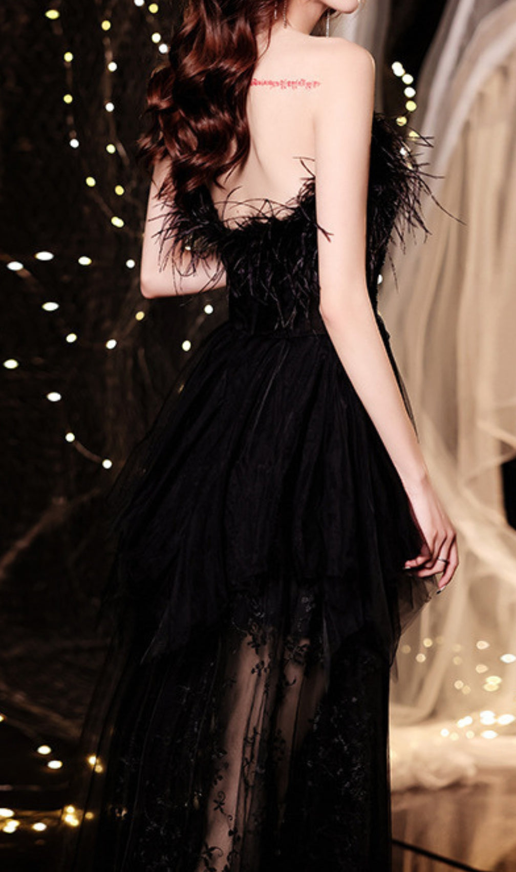 Chiyemi Black Feather Sequin Mesh Maxi Dress