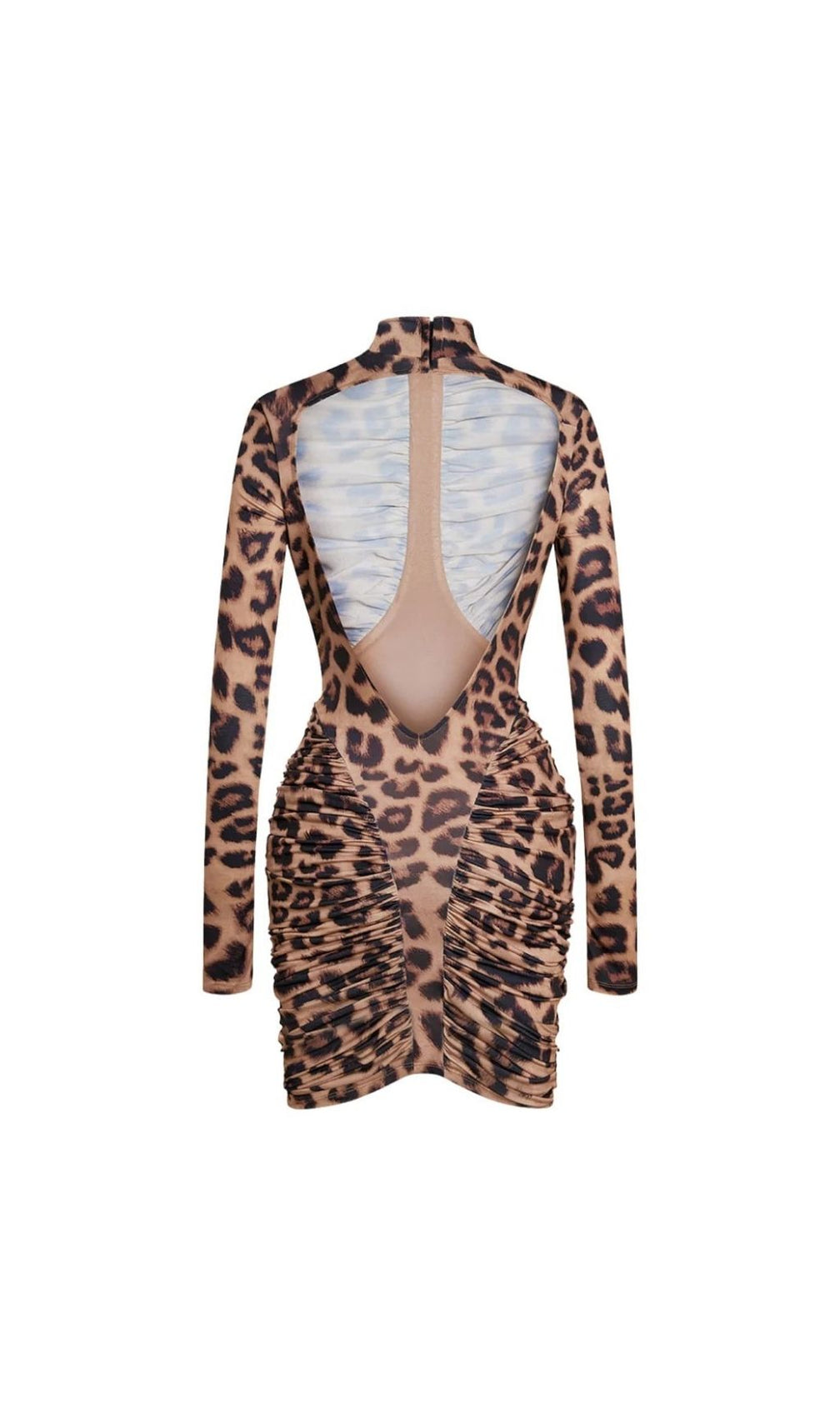 Sultry Leopard Print Ruched Backless Mini Dress - Bodycon Party Glam
