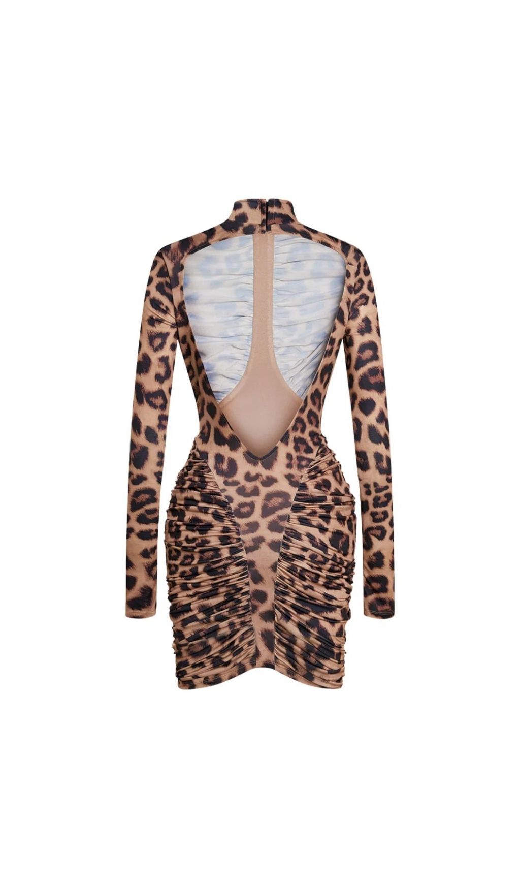 Sultry Leopard Print Ruched Backless Mini Dress - Bodycon Party Glam