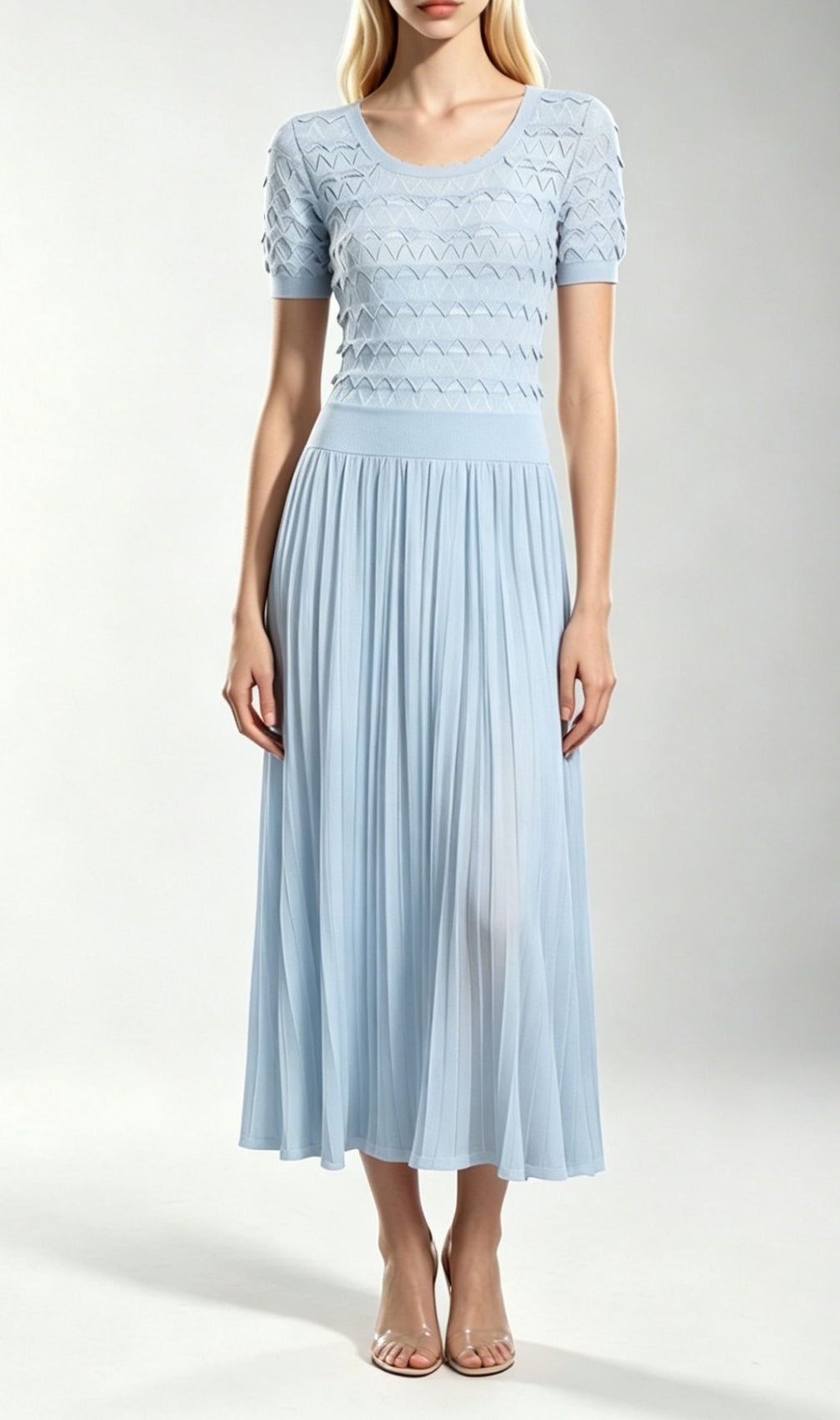Kirima Blue Short Sleeve Knit Midi Dress
