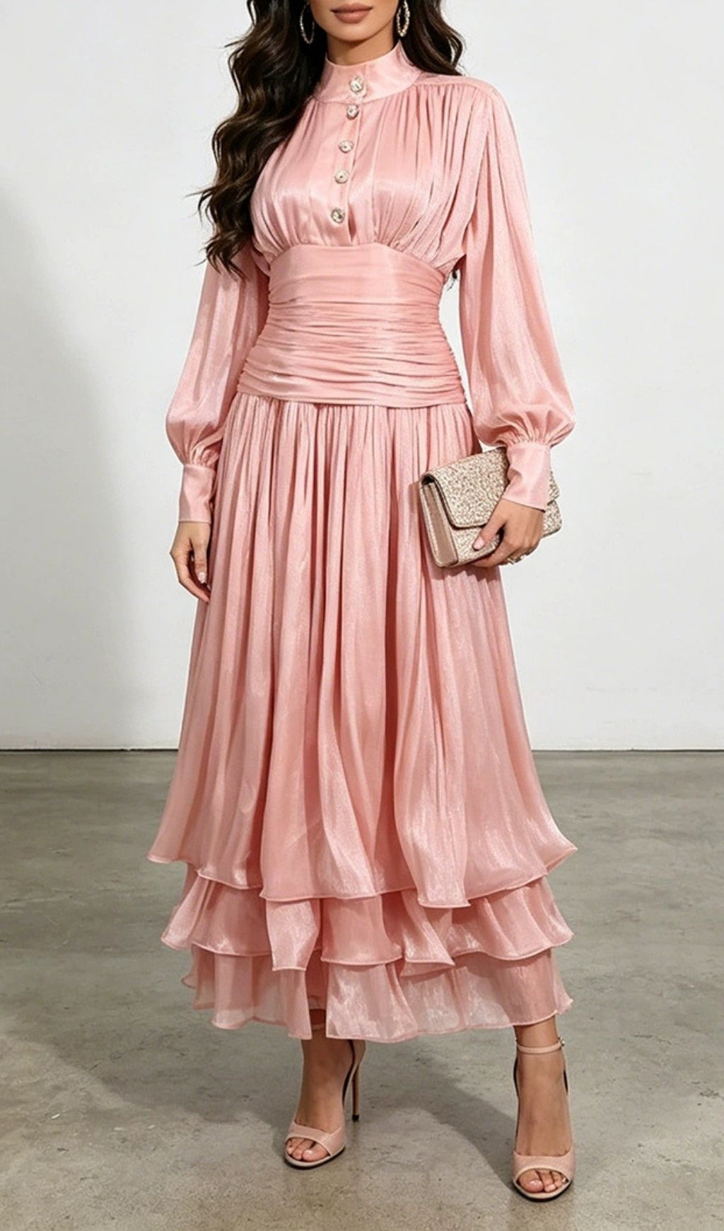 Klarika Pink Long Sleeve Maxi Dress