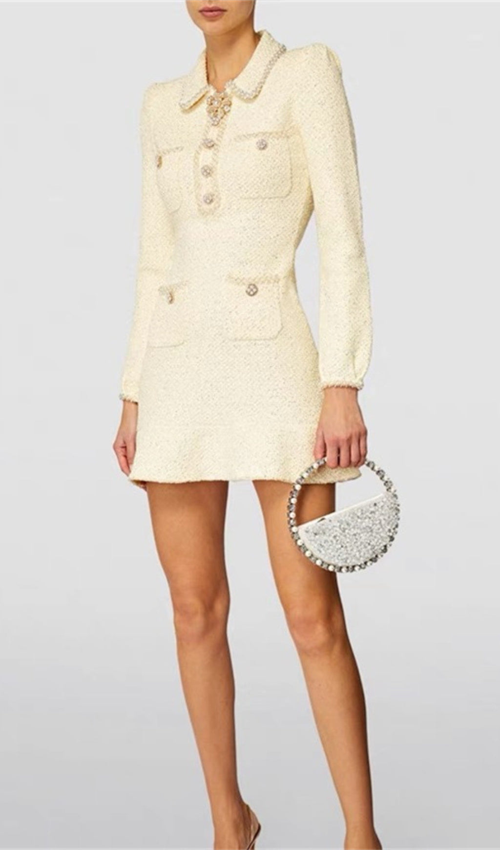 Atifa Embellished Sequined Bouclé-Knit Mini Dress